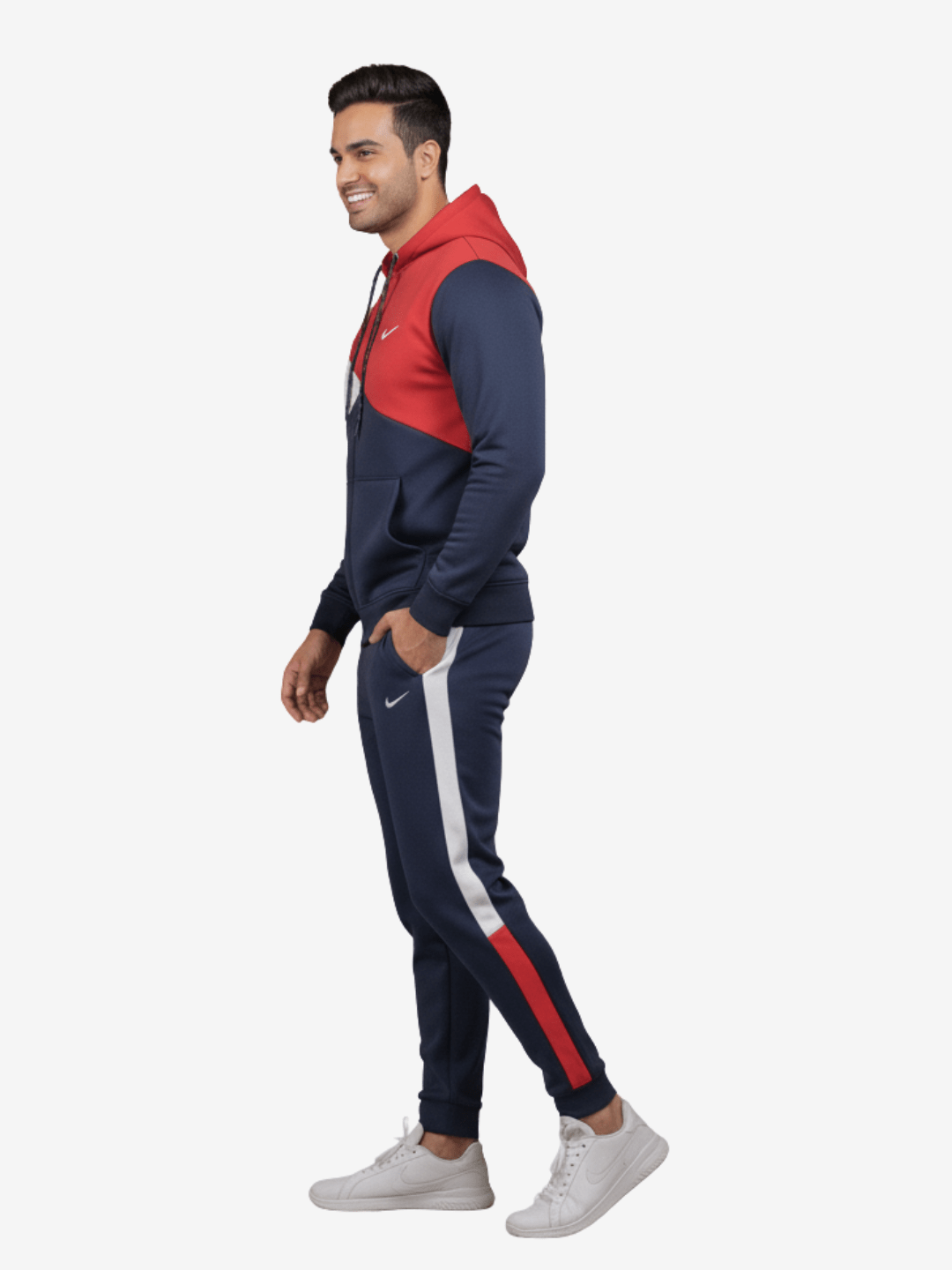 Blue, Red & White Color-Block Hoody & Trouser