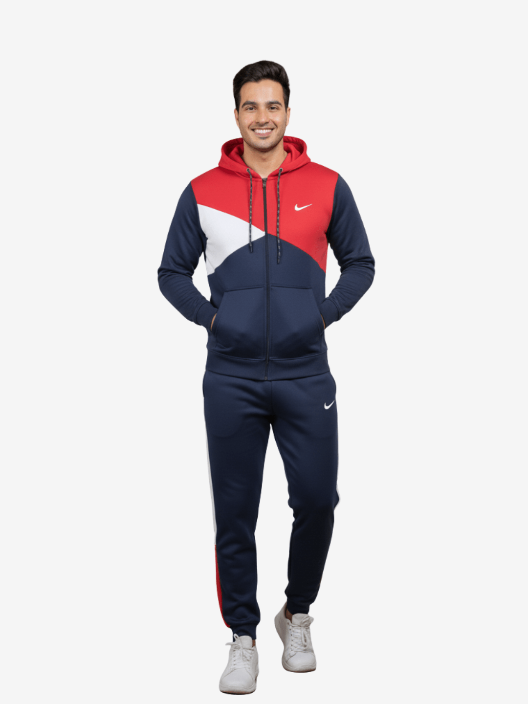 Blue, Red & White Color-Block Hoody & Trouser