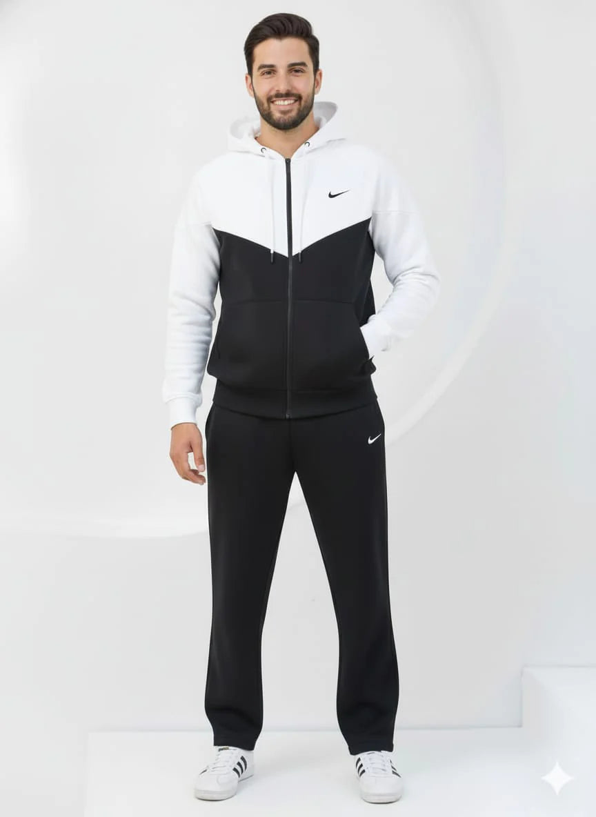 Sporty Two-Tone White and Black ZipUp Upper - Premium Cotton Micro Fleece