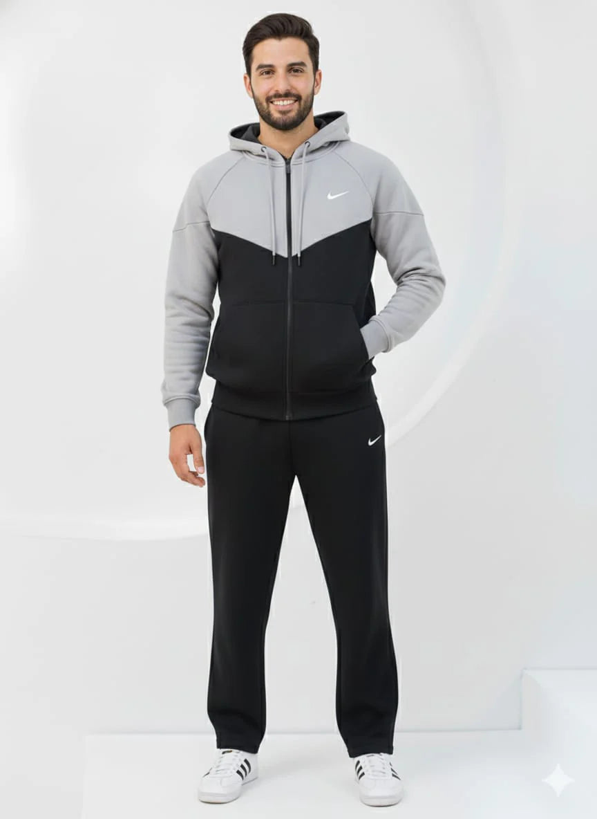 Sporty Two-Tone Gray and Black ZipUp Upper - Premium Cotton Micro Fleece