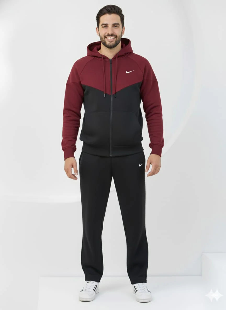 Sporty Two-Tone Maroon and Black ZipUp Upper - Premium Cotton Micro Fleece